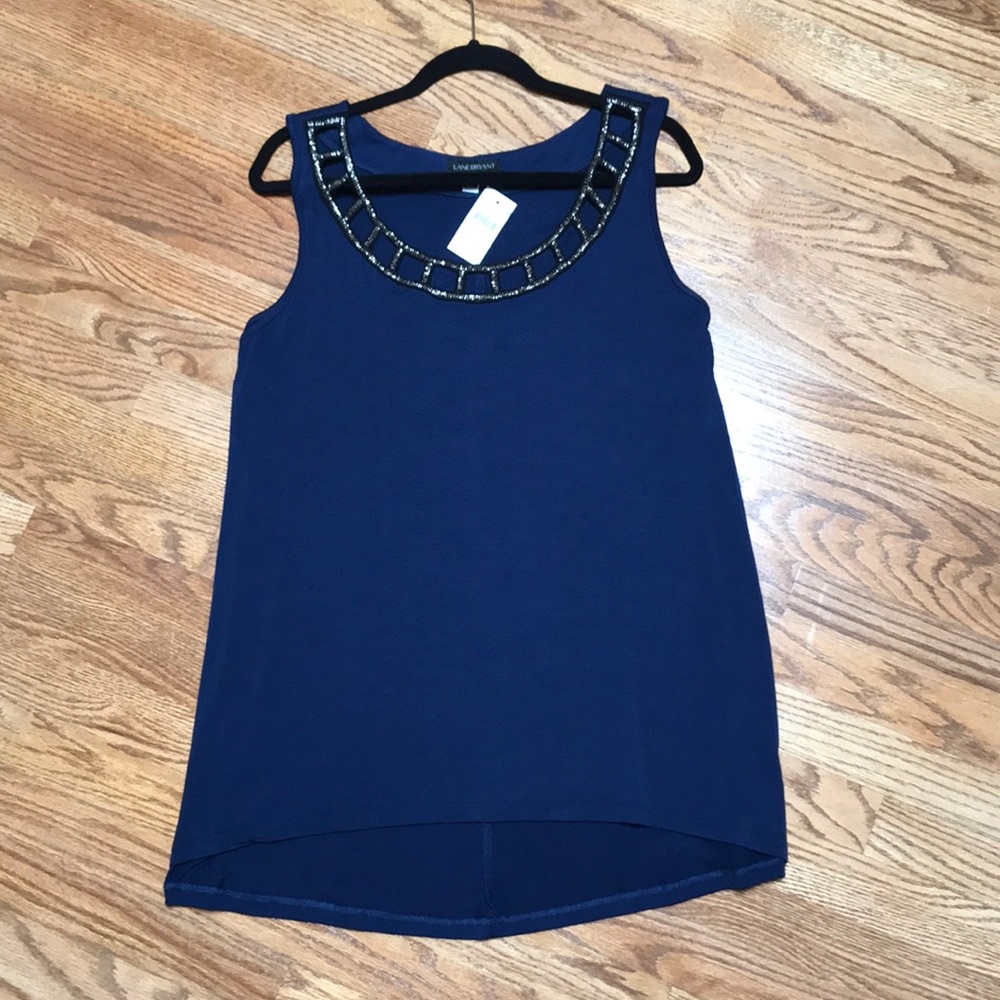 Navy tank with embellished neckline size 14/16